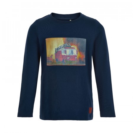 Minymo T-skjorte Barn Langermet Brannbilprint Dark Navy (Kun str 116, 122 og 128)