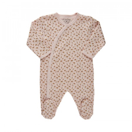 Fixoni Nattdrakt Baby Langermet Med fot Dyreprint Soft Rose (Kun str 62 og 68) 