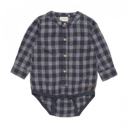 Minymo Body Baby Langermet Skjorte Ruter Collegiate Blue (Kun str 80, 86 og 92)