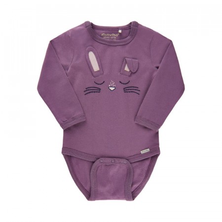 Minymo Body Baby Langermet Kaninører Grape Jam (Kun str 56 og 62)