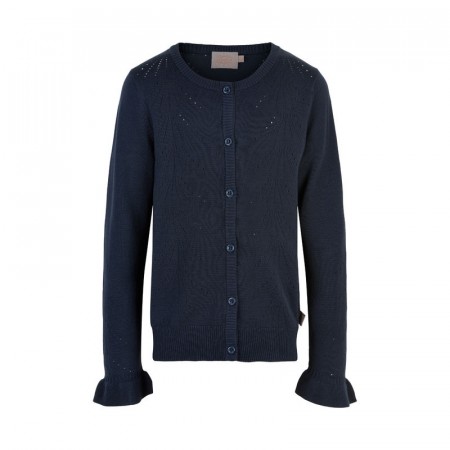 Creamie Cardigan Barn Strikket Pointelle Volanger Stor Total Eclipse (Kun str 122)