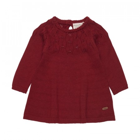 Minymo Kjole Baby Langermet Strikket Liten Bomull Ull Rio Red (Kun str 74)