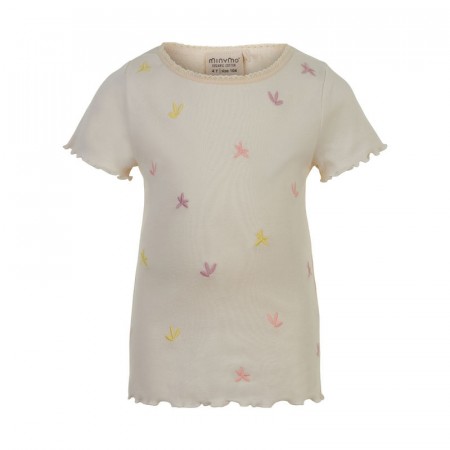 Minymo T-skjorte Barn Kortermet Rib Broderi White Swan