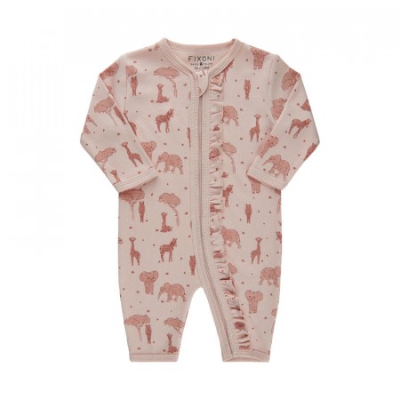 Fixoni Nattdrakt Baby Langermet Uten fot Glidelås Dyreprint Soft Rose