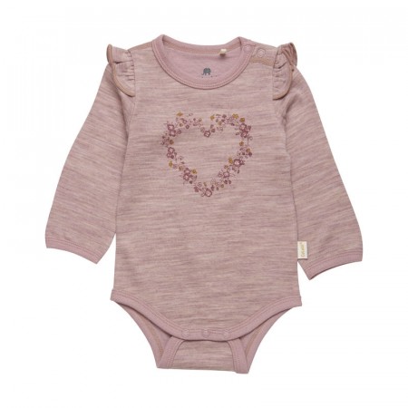 Celavi Ullbody Baby Ull Bambus Ensfarget Hjerteprint Deauville Mauve (Kun str 70)