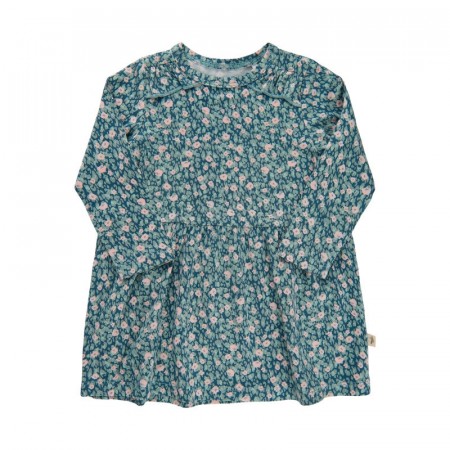 Minymo Kjole Baby Langermet Bambus Blomsterprint Blue Surf (Kun str 56)