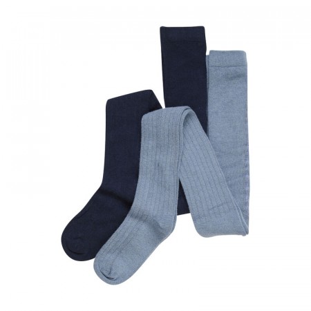Minymo Ull Strømpebukser Barn Rib 2-pack Dark Navy