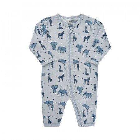 Fixoni Nattdrakt Baby Langermet Uten fot Glidelås Dyreprint Baby Blue (Kun str 62 og 68)