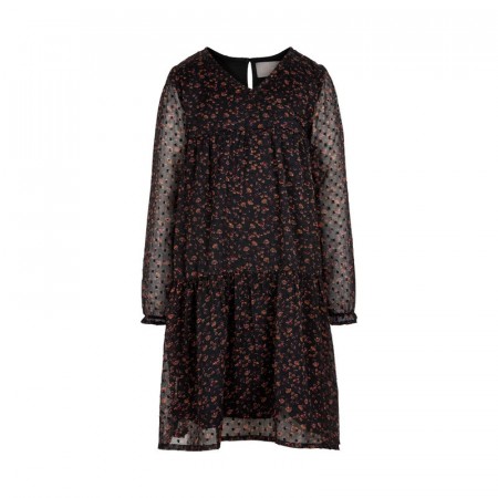 Creamie Kjole Barn Langermet Blomster Dobby Black (Kun str 122)