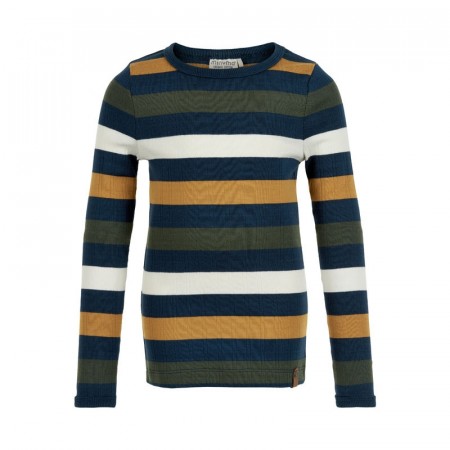 Minymo T-skjorte Barn Langermet Rib Striper Dark Navy (Kun str 116 og 134)