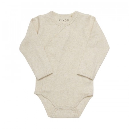 Fixoni Body Baby Langermet Omslag Rib Tan Melange (Kun str 50 og 62)