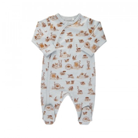Fixoni Nattdrakt Baby Langermet Med fot Dyreprint Baby Blue (Kun str 56 og 68)