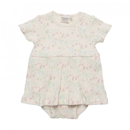 Minymo Kjole Baby Kortermet Med Body Rib White Swan (Kun str 56, 62 og 68)