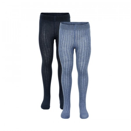 Minymo Strømpebukse Barn Med fot Rib 2-pack Blue Melange