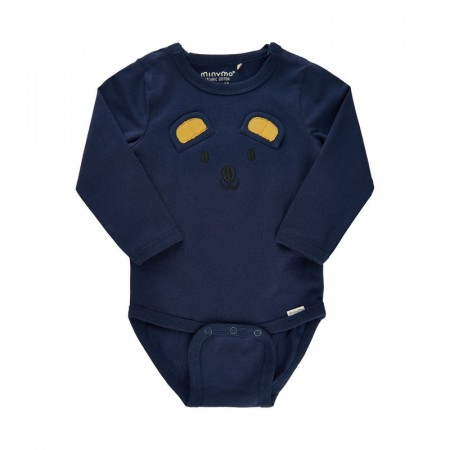 Minymo Body Baby Langermet Bjørneprint Dark Navy (Kun str 80)