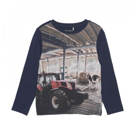 Minymo T-skjorte Barn Langermet Traktor Kuer Black Iris (Kun str 92)