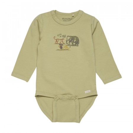 Minymo Body Baby Langermet Dyreprint Gray Green (Kun str 62, 68, 74 og 80)