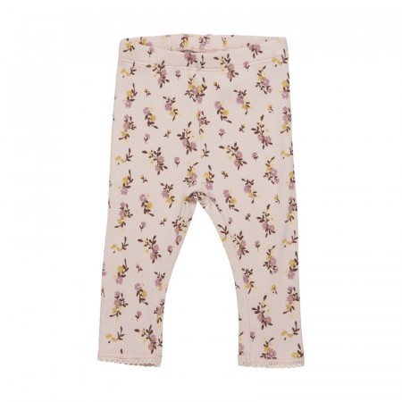 Minymo Leggings Baby Rib Blomsterprint Peach Wip (Kun str 62, 80 og 92)