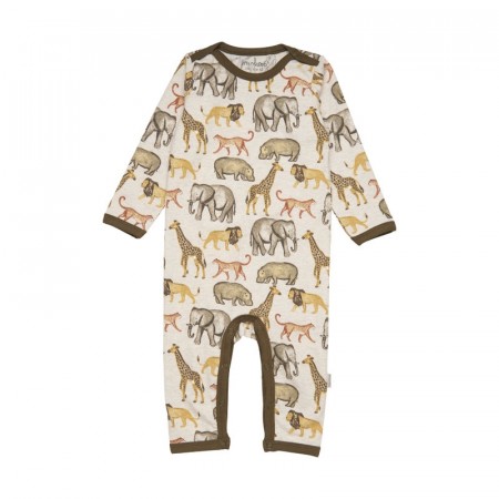 Minymo Heldrakt Baby Langermet Dyreprint Beige Melange (Kun str 62 og 68)