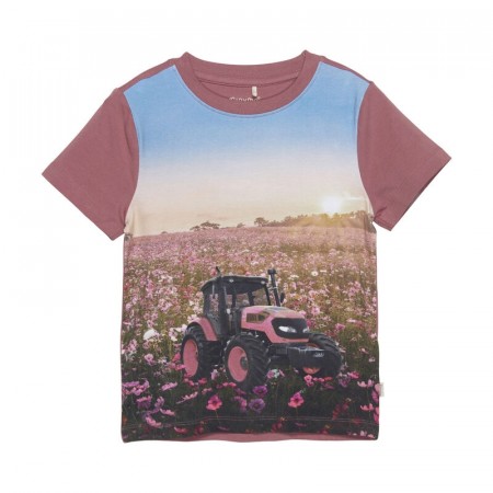 Minymo T-skjorte Barn Kortermet Traktorprint Deco Rose (Kun str 110)