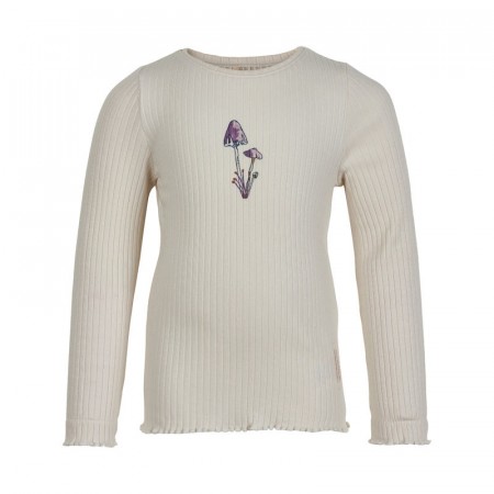 Minymo T-skjorte Barn Langermet Rib Sopp Birch (Kun str 104 og 116)