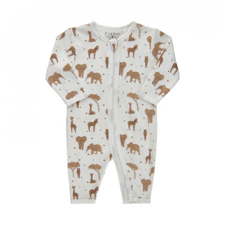 Fixoni Nattdrakt Baby Langermet Uten fot Glidelås Dyreprint Off White (Kun str 62, 68 og 74)