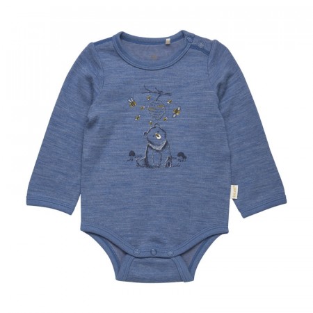 Celavi Ullbody Baby Ull Bambus Ensfarget Bjørneprint China Blue (Kun str 70, 80 og 100)