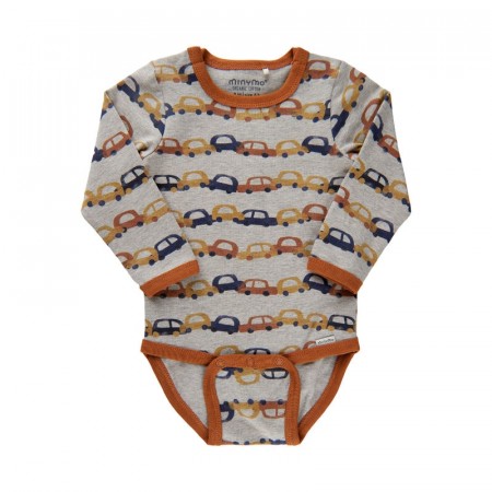 Minymo Body Baby Langermet Bilprint Beige Melange