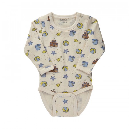 Minymo Body Baby Langermet Strandprint White Swan (Kun str 56, 68, 80 og 86)