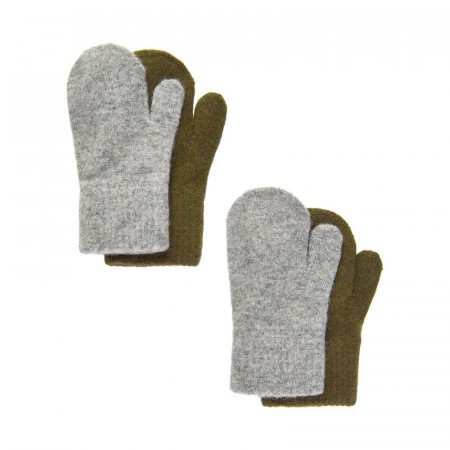 Celavi Votter Barn Ull Strikket 2-pack Military Olive
