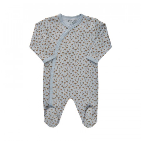 Fixoni Nattdrakt Baby Langermet Med fot Dyreprint Baby Blue