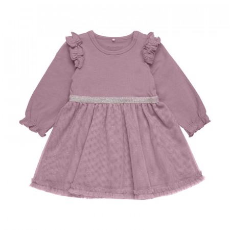Minymo Kjole Baby Langermet Tyll Glitter Grapeshake (Kun str 56 og 68)