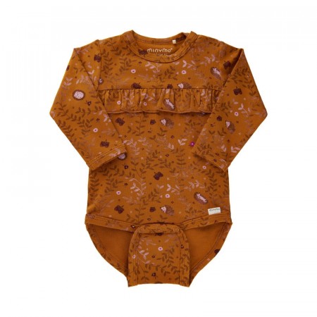 Minymo Body Baby Langermet Pinnsvinprint Pumkin Spice