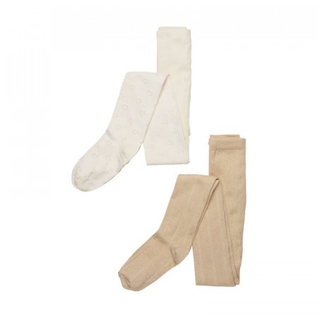 Minymo Strømpebukse Barn Med fot Lurex 2-pack Pale Gold