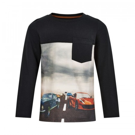 Minymo T-skjorte Barn Langermet Bilprint Jet Black (Kun str 116)