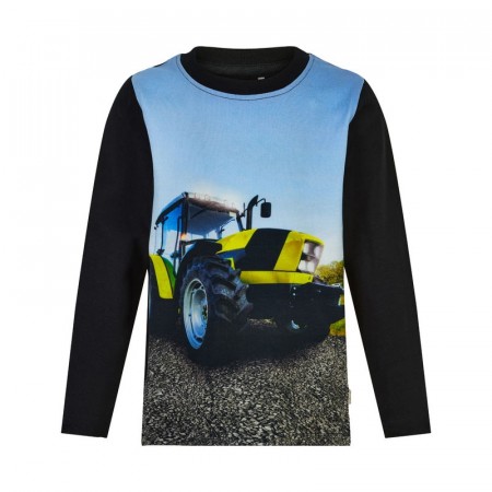 Minymo T-skjorte Barn Langermet Traktorprint Gul Tap Shoe (Kun str 122 og 128)