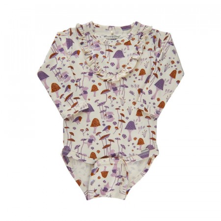 Minymo Body Baby Langermet Sopp og dyreprint Eggnog (Kun str 68 og 80)
