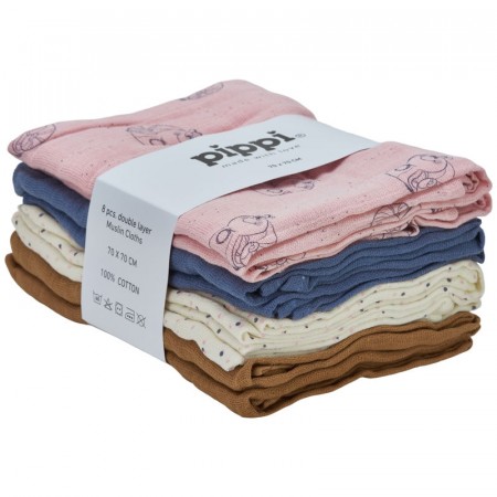 Pippi Muslin kluter Baby 8 pack Mønster Peachskin